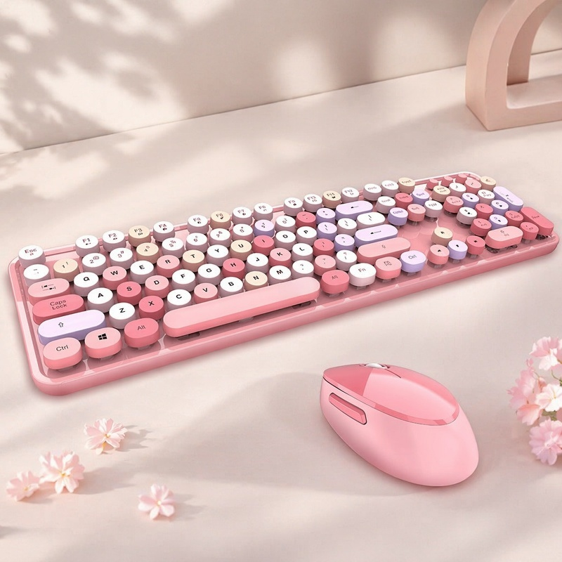 Juego de teclado y ratón inalámbrico 2.4G con teclado de colores tipo barra de labios