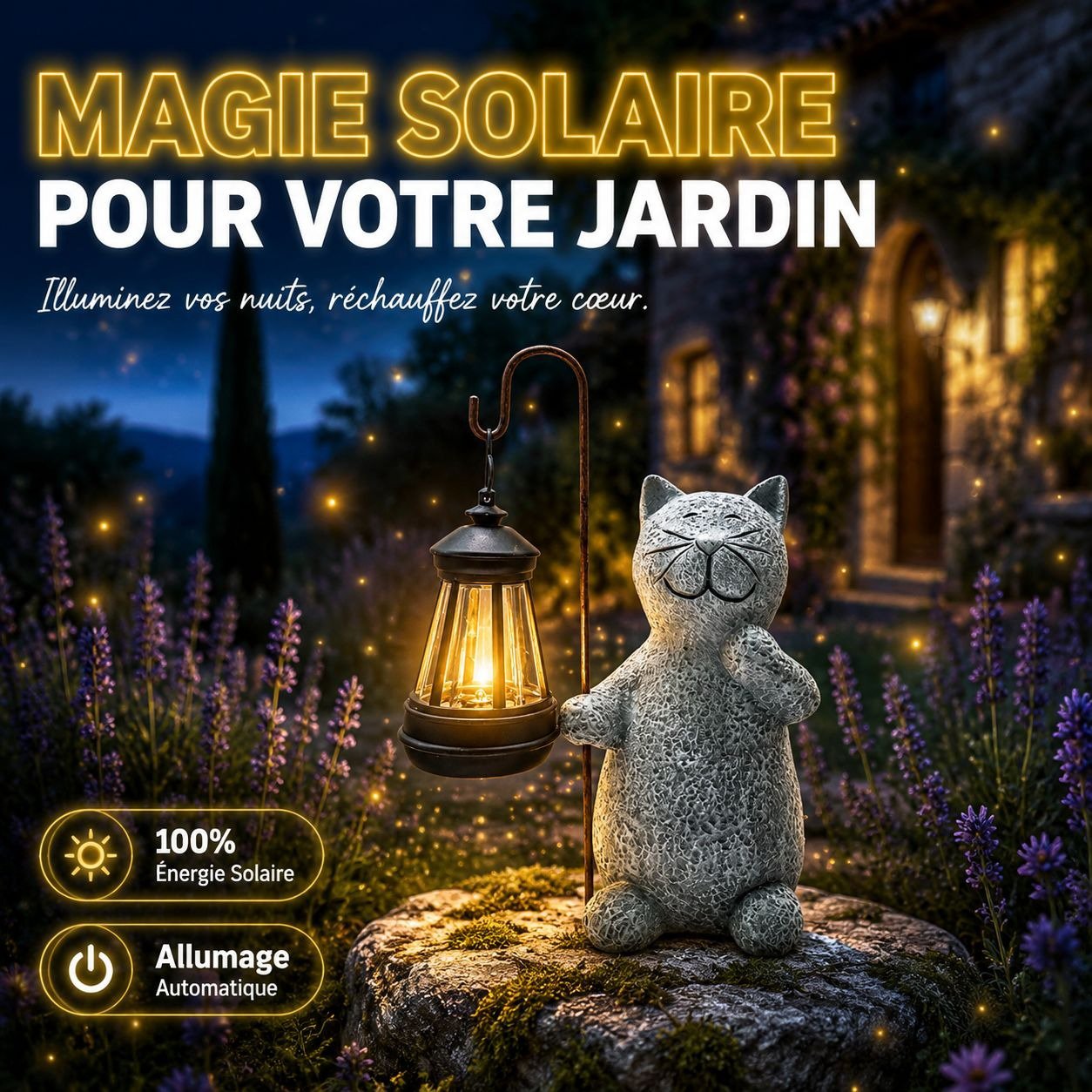 Lampe décorative solaire en forme de chat pour jardin extérieur