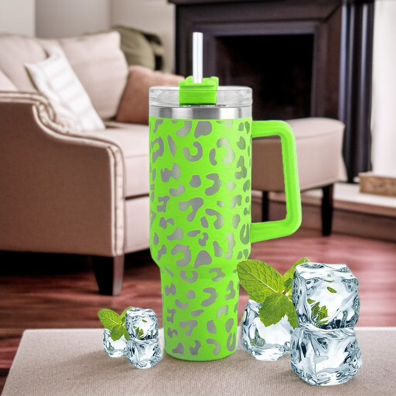 كوب ماء معزول من الفولاذ المقاوم للصدأ بسعة كبيرة، تصميم عصري بطبعة الفهد، هدية مثالية لعيد الميلاد