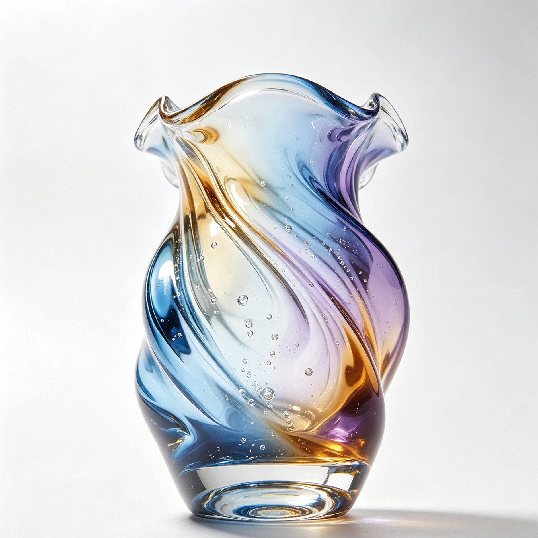 Fantasy Wave Swirl Pattern Glass Vase on white background