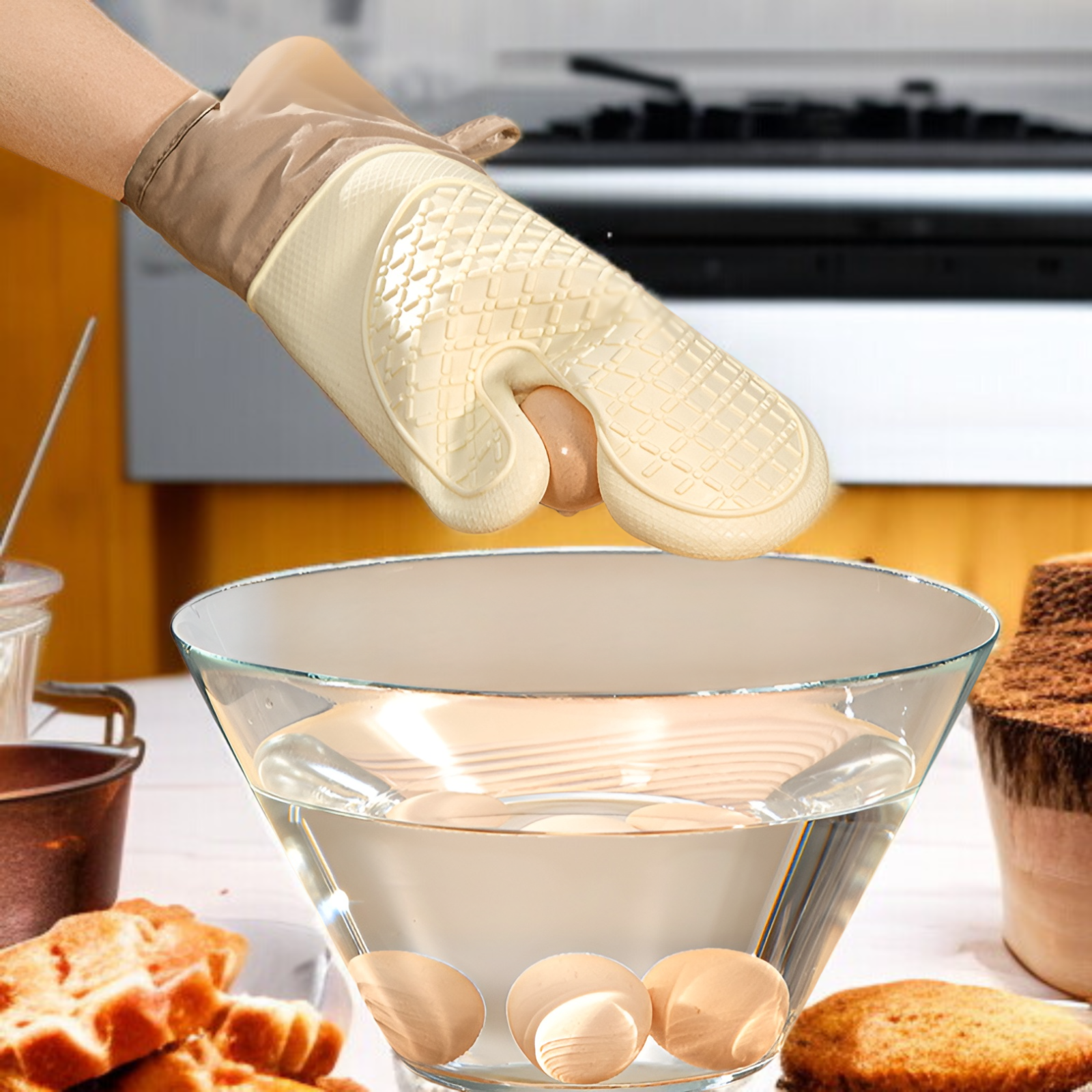 耐熱ミトン 鍋つかみ 300℃耐熱仕様 左右兼用 両面タイプ オーブン BBQ 料理 グローブ 耐熱オーブンミトン シリコンミトン 耐熱グローブ オーブン手袋 耐熱防水 滑り止め グリル グリラー バ