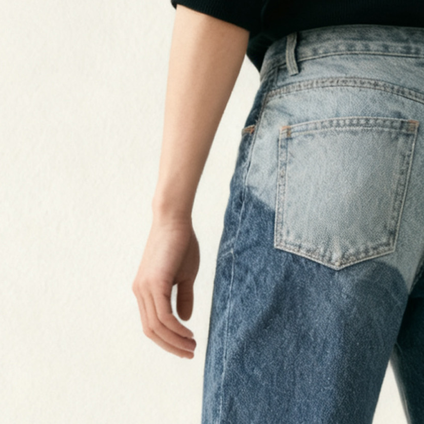 빈티지 컬러블록 와이드 데님 팬츠