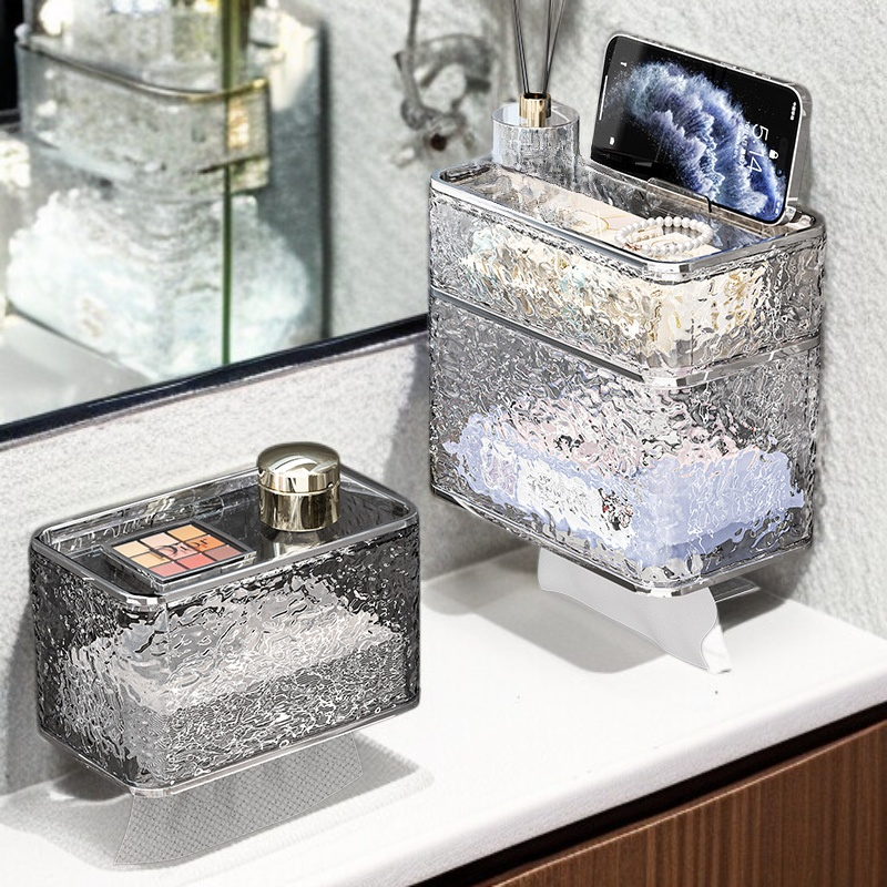 Caja de pañuelos con diseño de ondas de agua para baño, montada en la pared