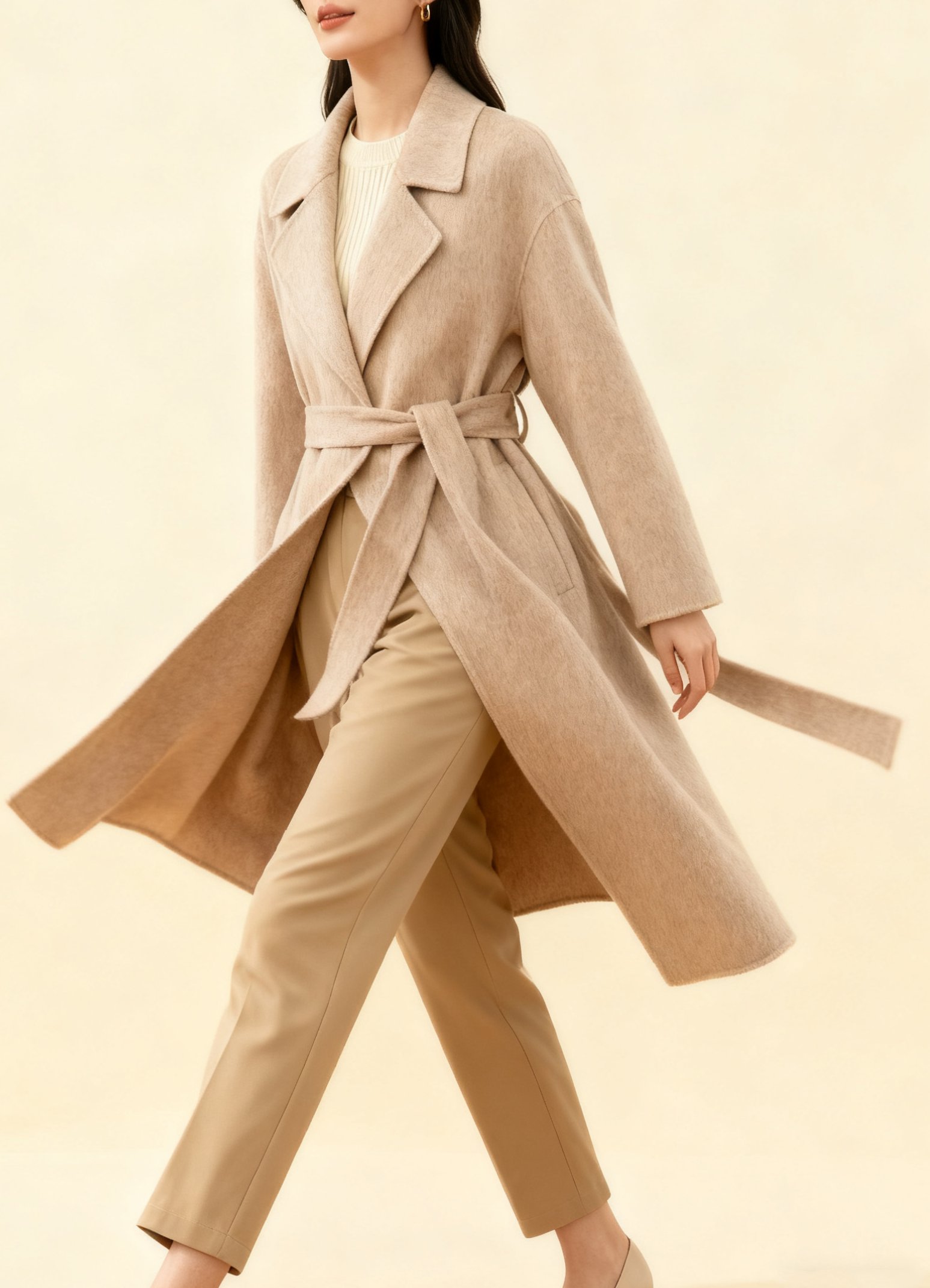 여성용 롱 캐시미어 오버코트 전체 이미지