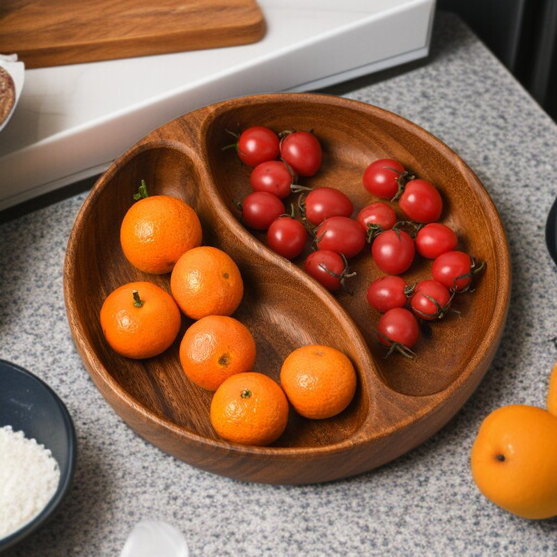 Walnut fruit plate solid wood round salad bowl plate dinner plate household fruit plate wooden tray