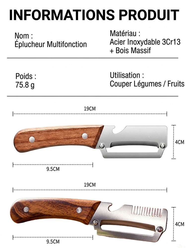 Nouvel éplucheur multifonctionnel à manche en bois Capybara