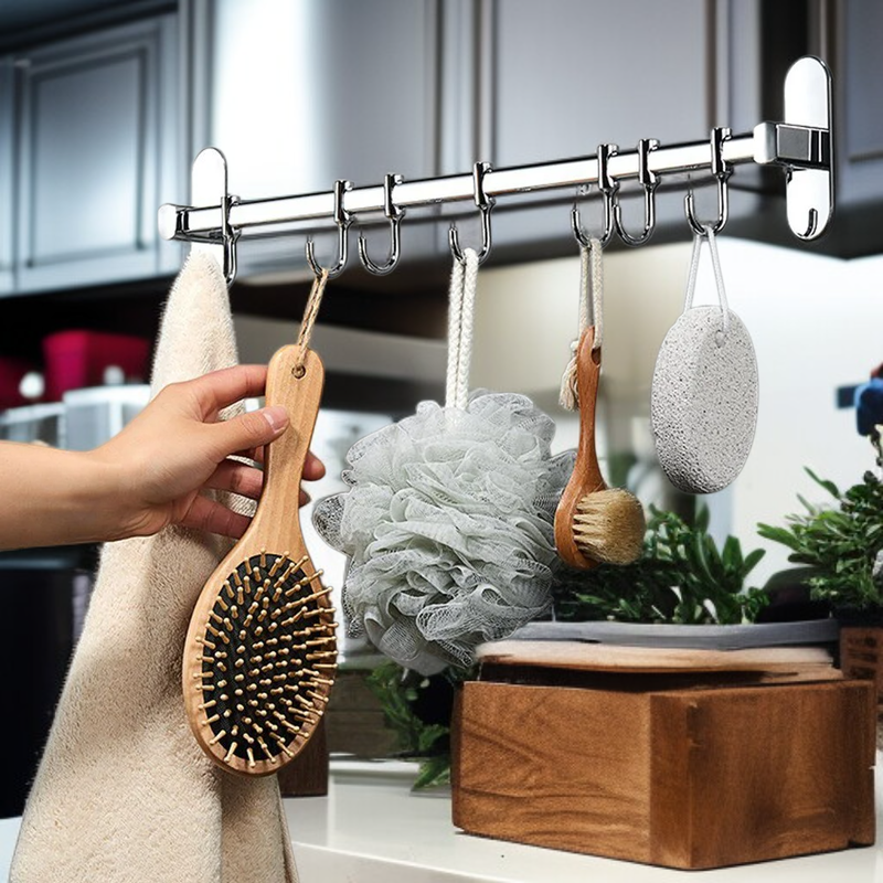 Wielofunkcyjny stalowy wieszak bez wiercenia do kuchni i łazienki