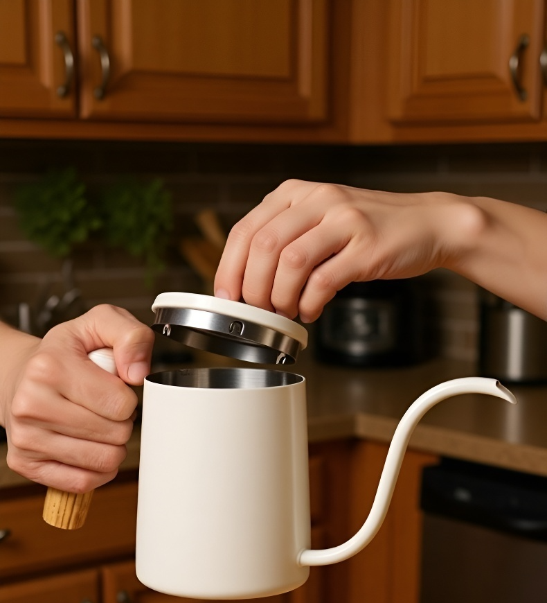 Vista lateral de cafetera de vertido elegante