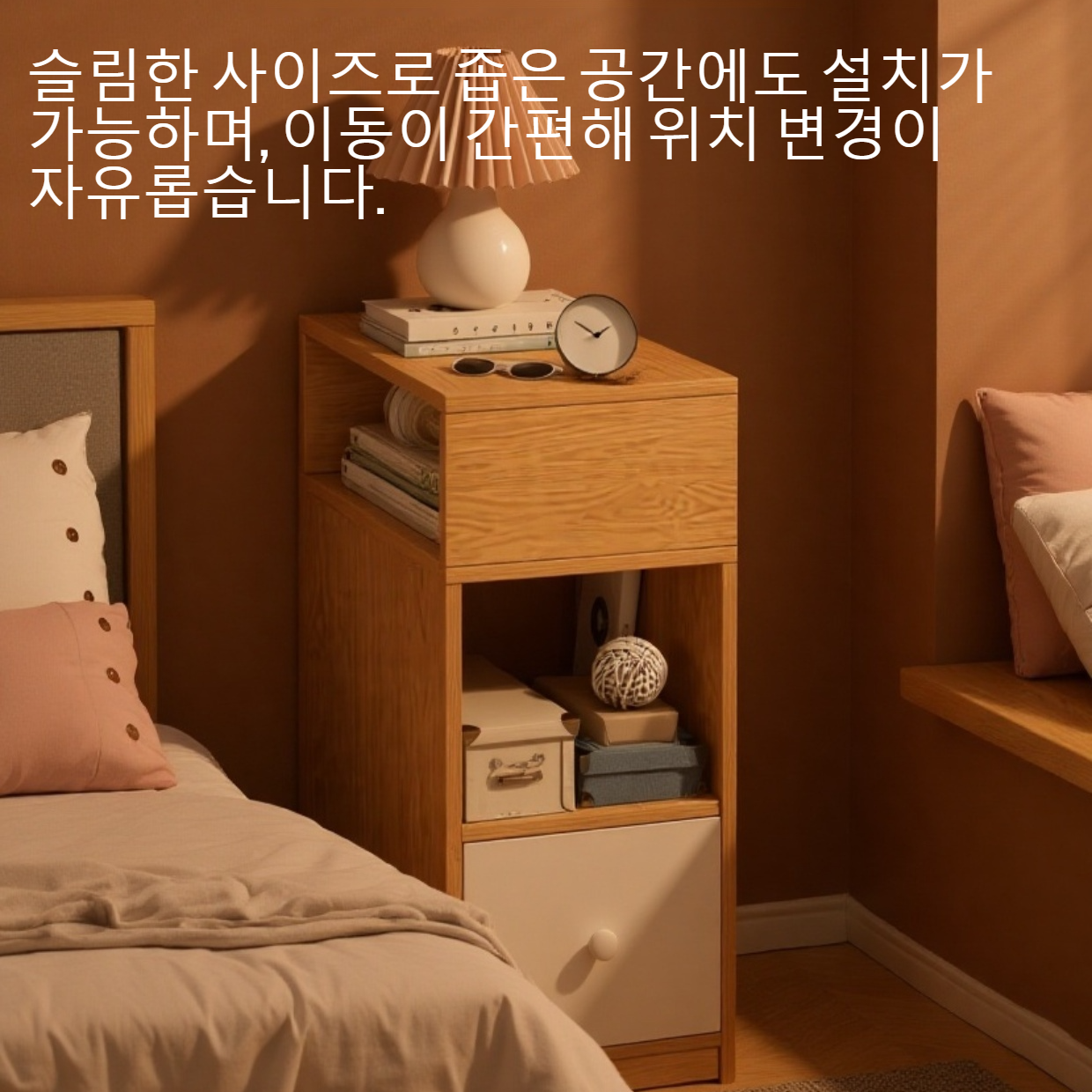 침대 옆 다기능 서랍형 수납장 전체 모습