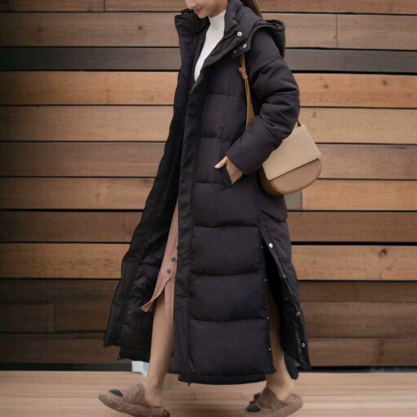 レディース エクストラロング ダウン コットン コート、足首丈、ゆったりとしたフィット感、暖かい中綿入りジャケット