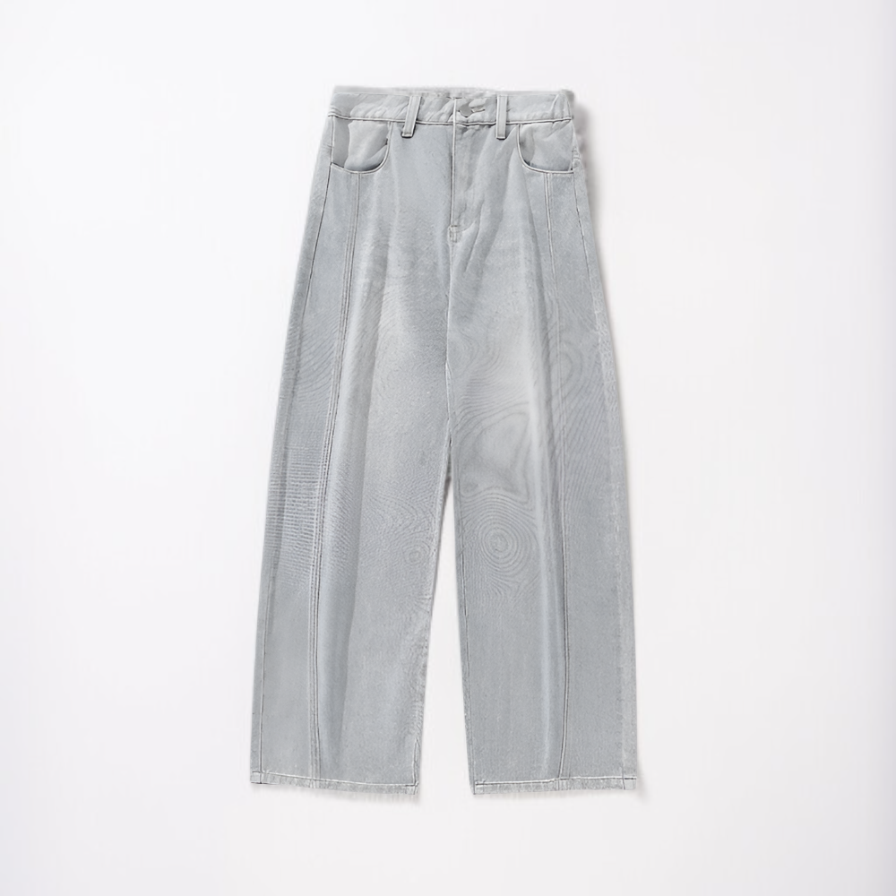 春新作メンズ分割パッチワークワイドシルエットデニムパンツ