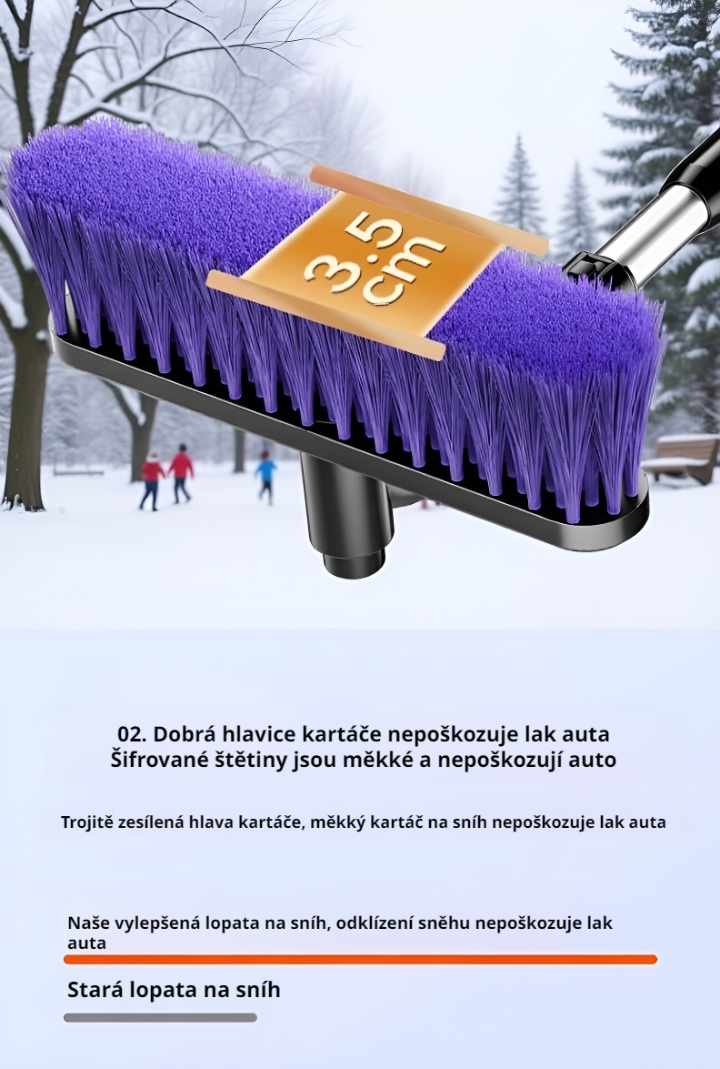 Detailní pohled na štětiny kartáče na sníh