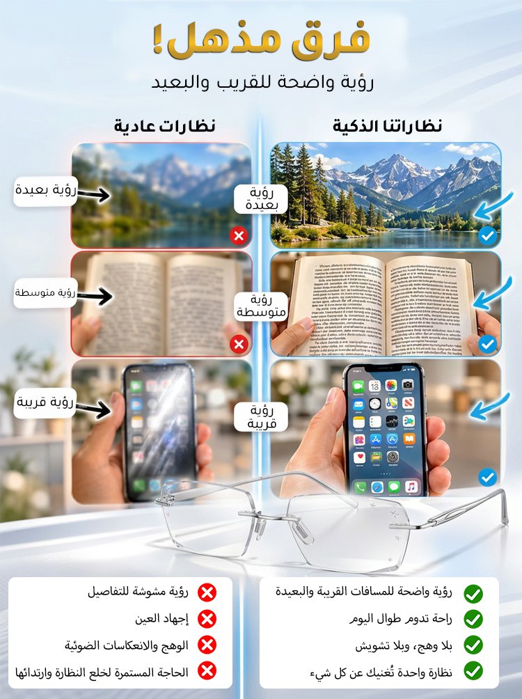 (إطار خفيف بوزن 4 غرام فقط) نظارات قراءة راقية فائقة الخفة من التيتانيوم النقي، متعددة البؤر ومتغيرة