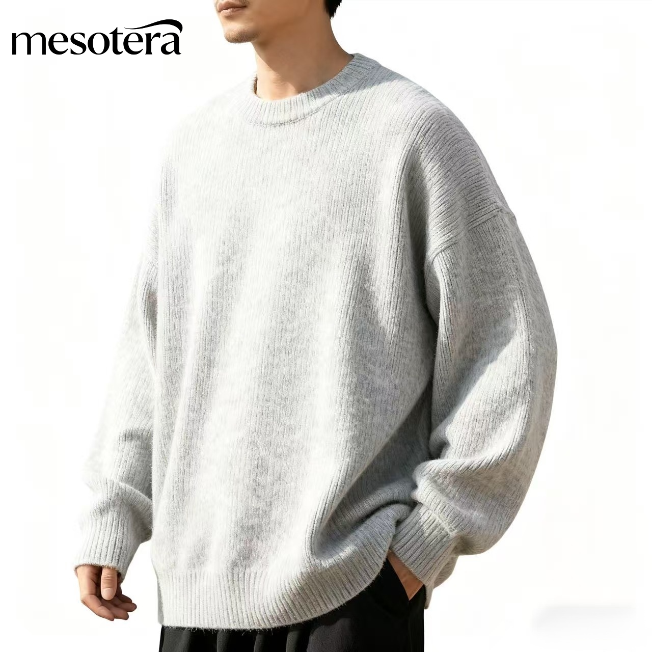 暖かいメンズセーター 秋冬用グレーカジュアル