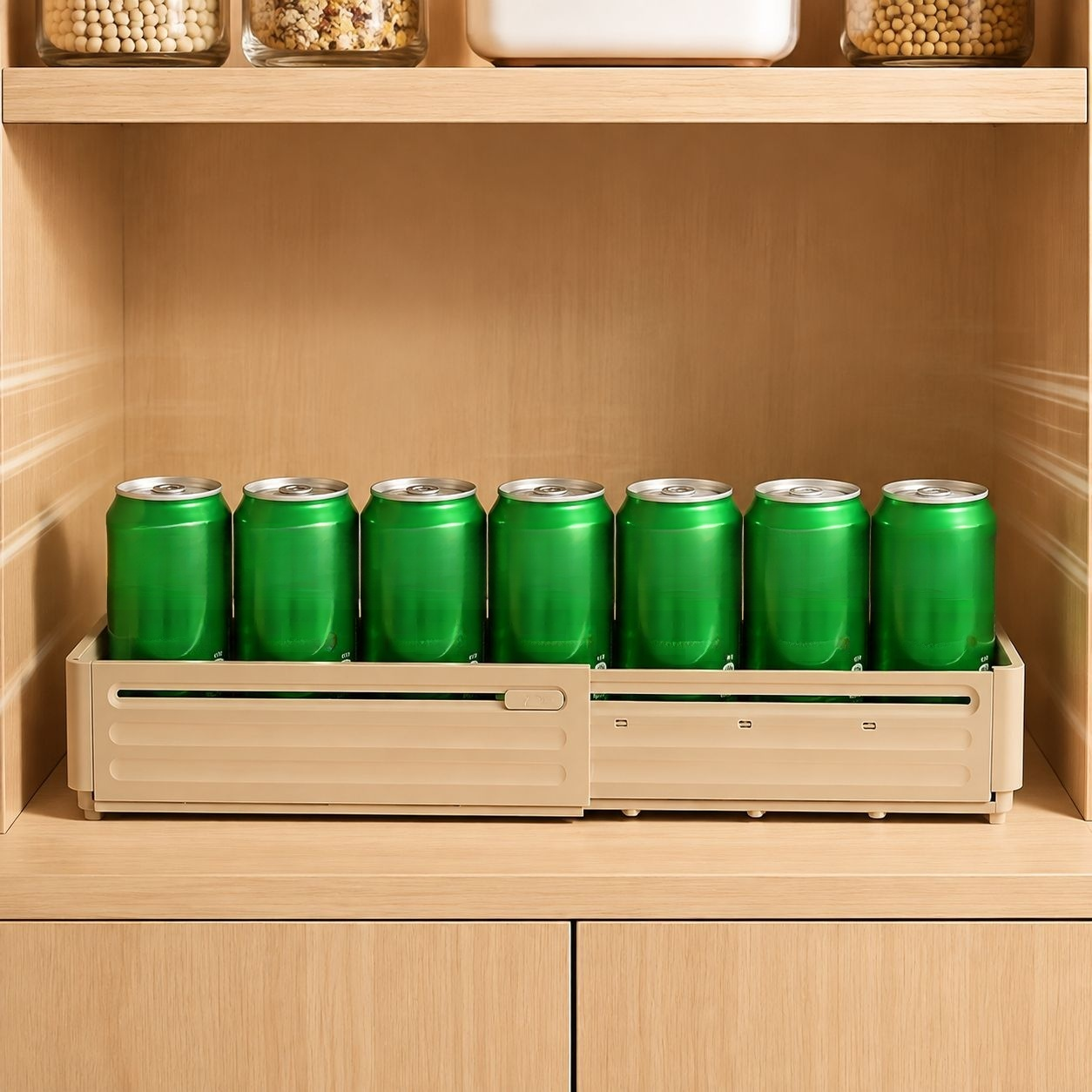 Cabinet storage box, drawer-style extendable desktop snack and sundry kitchen organizer, deep cabine