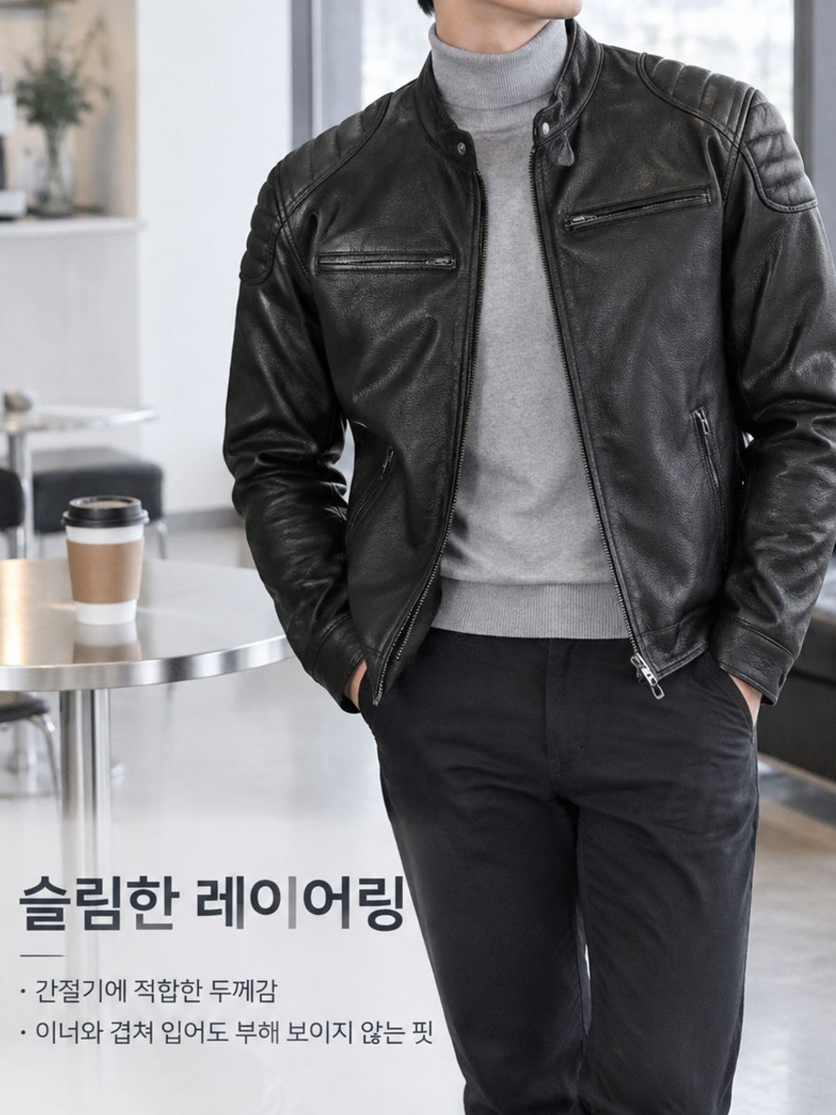 소가죽 텍스처가 표현된 남성 레더 자켓 소재 이미지