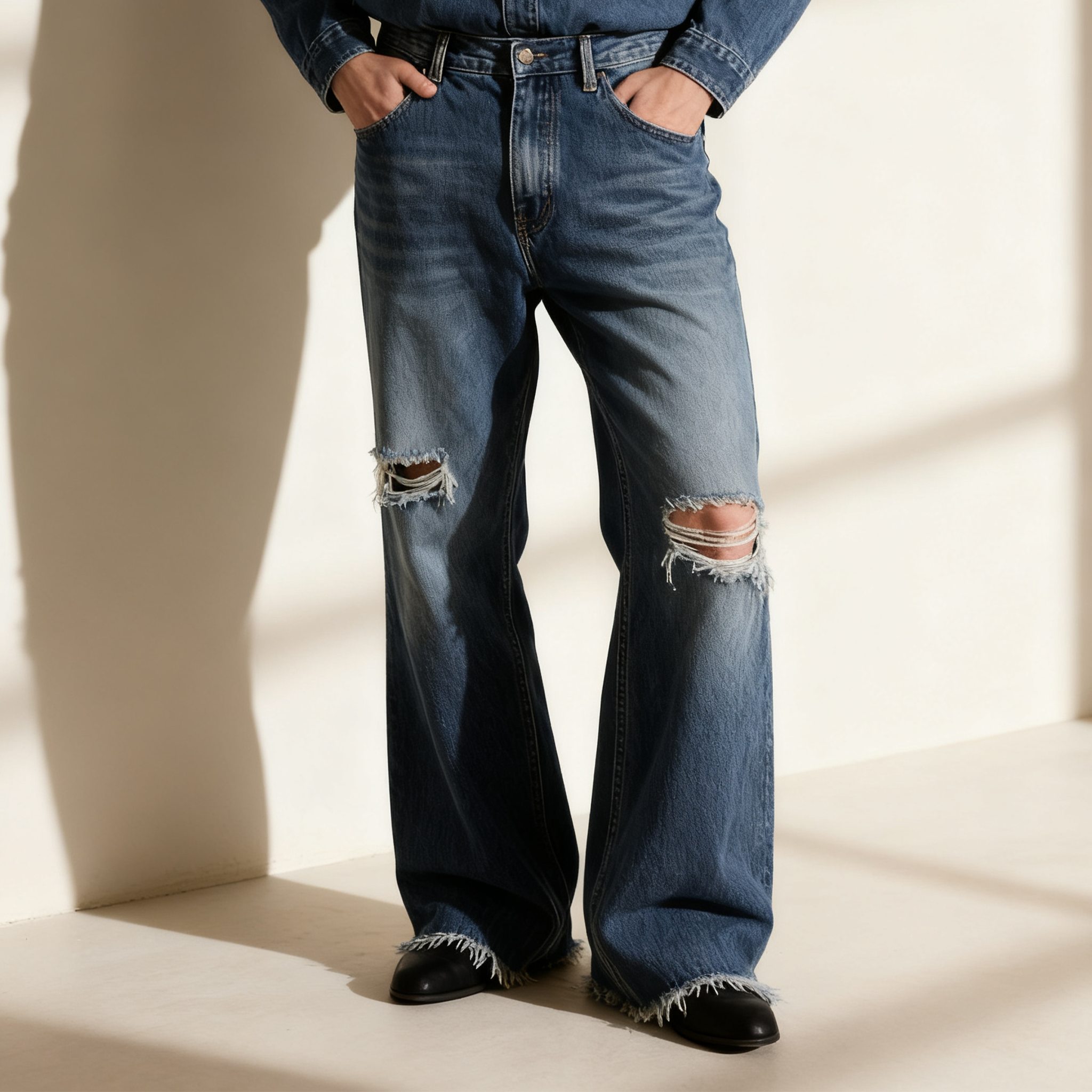 남성 빈티지 구멍 청바지