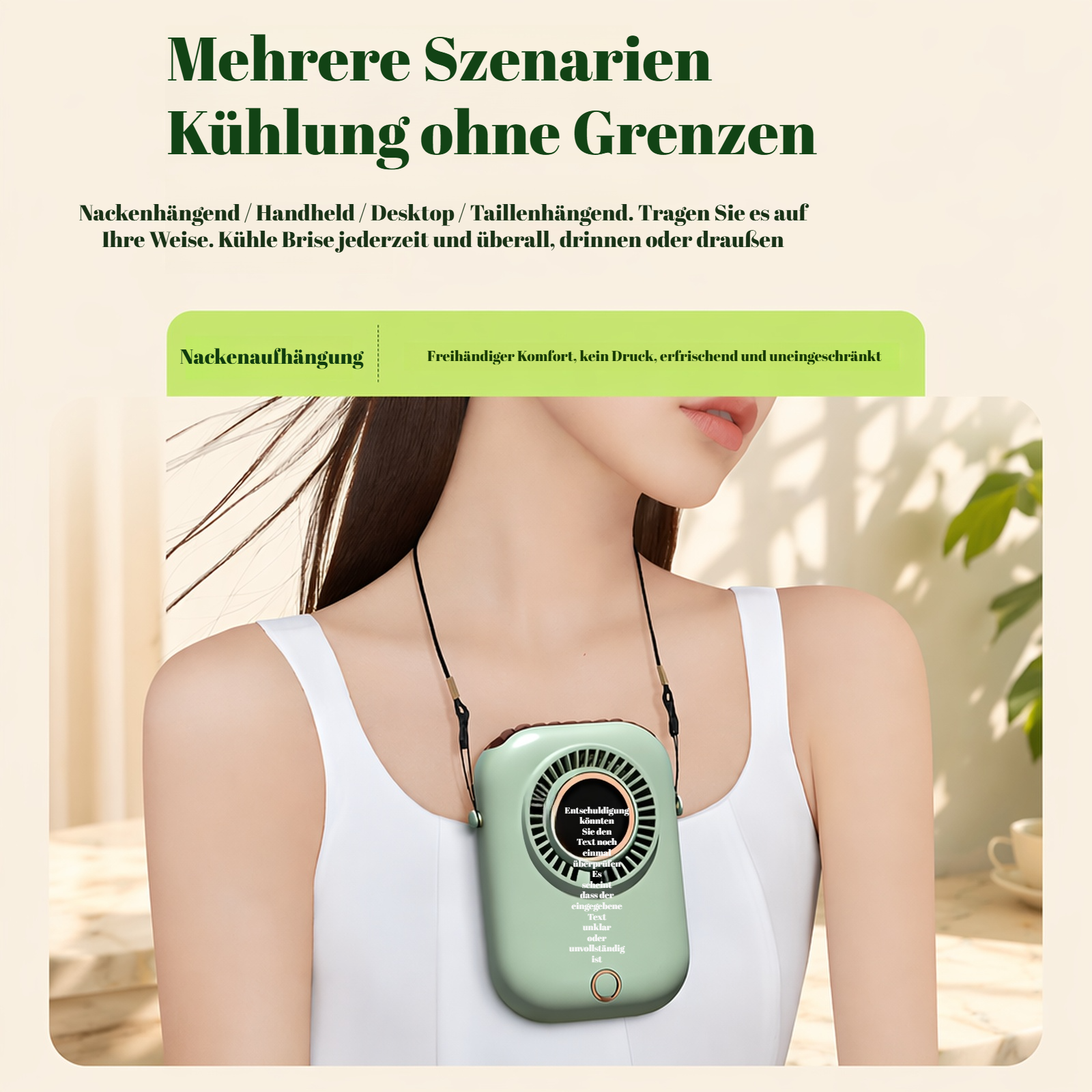 Bunter tragbarer Halsventilator mit intelligentem Display und Stimmungsbeleuchtung