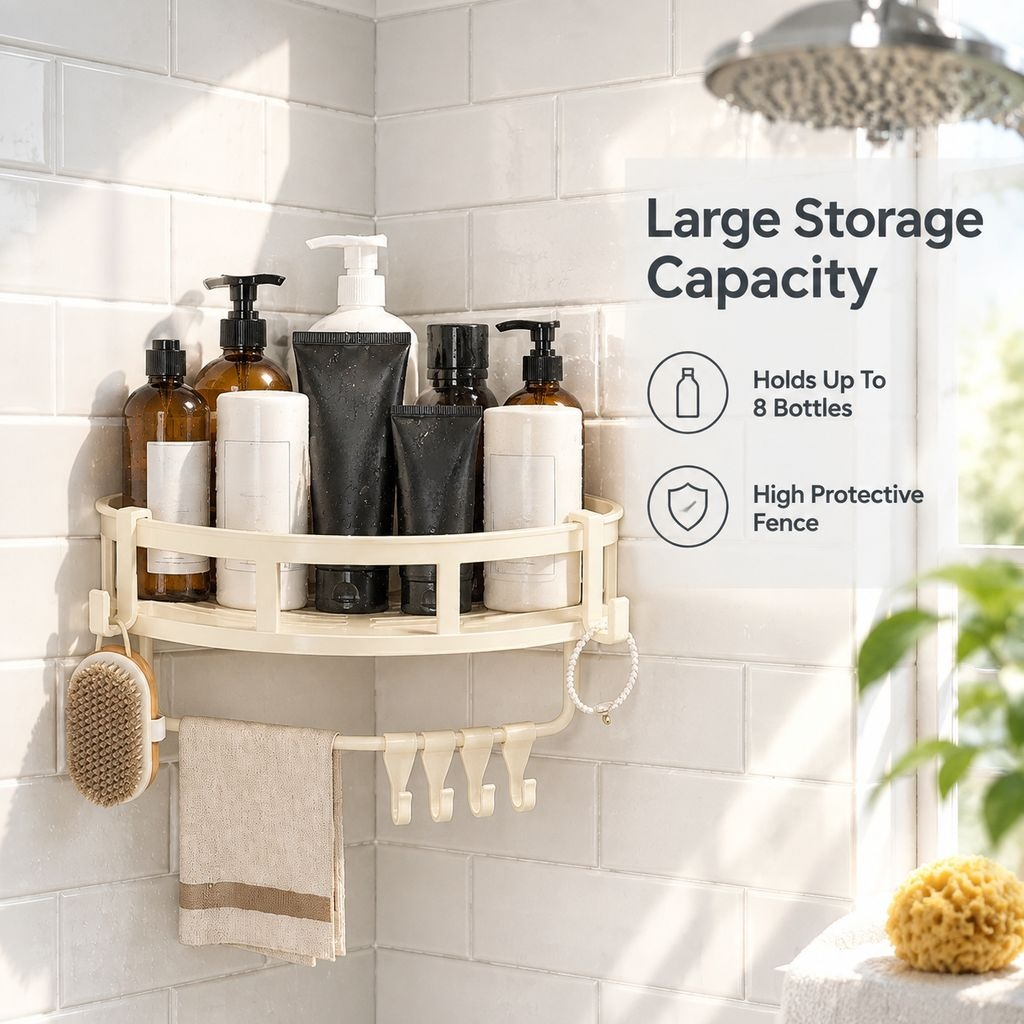 Shower corner basket, easy-to-install storage shelf