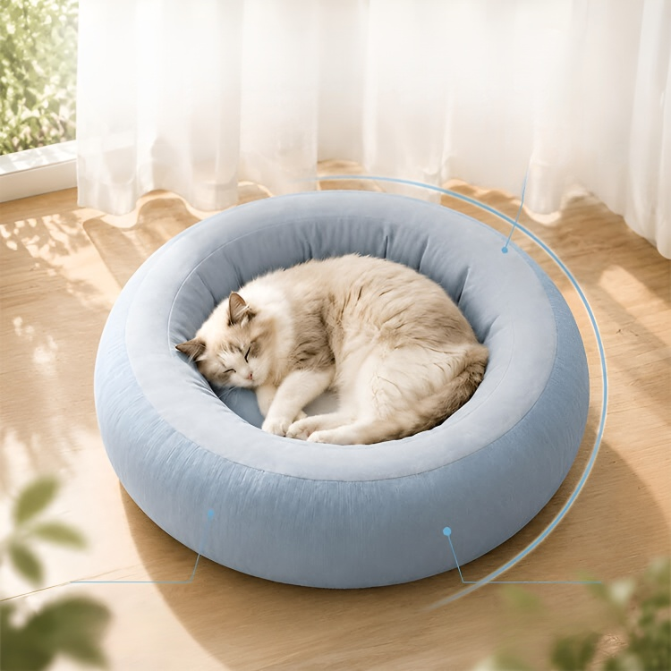 全面包みペットベッド、ドーナツ型デザイン、猫や犬の快適な睡眠に最適