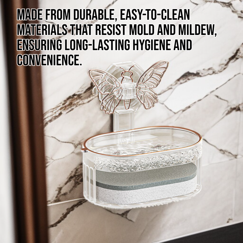 Butterfly suction cup soap drainer on bathroom wall