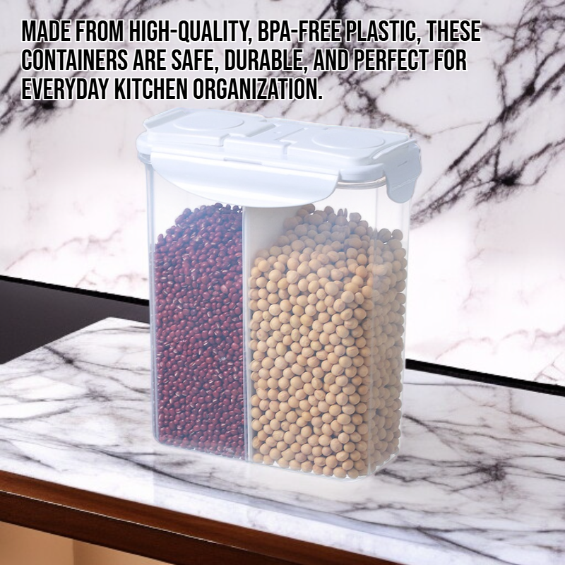 Plastic airtight storage containers for grains and cereals.