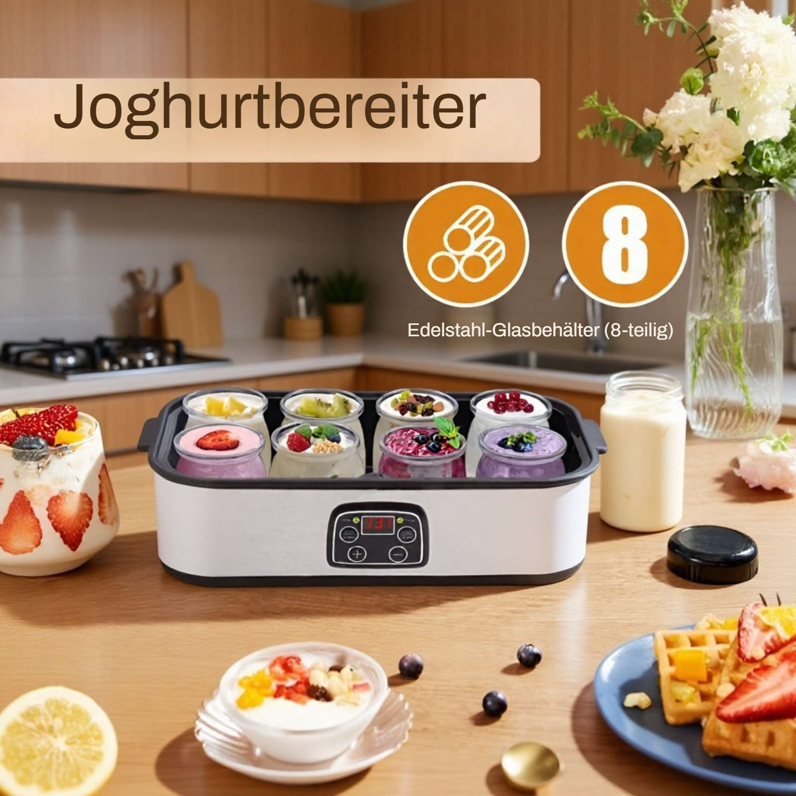 8-Tassen-Joghurtmaschine mit Edelstahlgehäuse