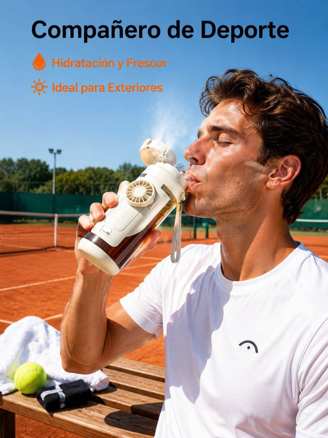 Botella deportiva con ventilador de diseño elegante