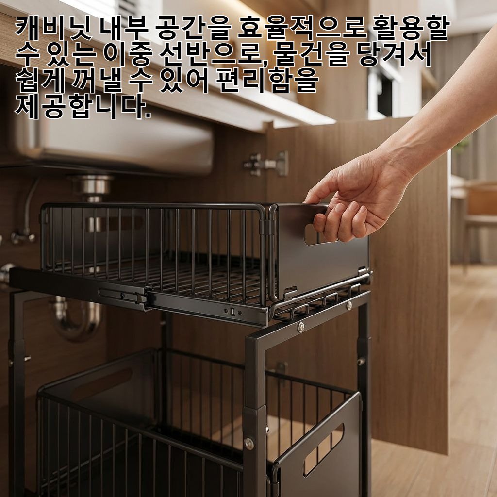 캐비닛 내부에 이중으로 당겨서 꺼낼 수 있는 수납 선반