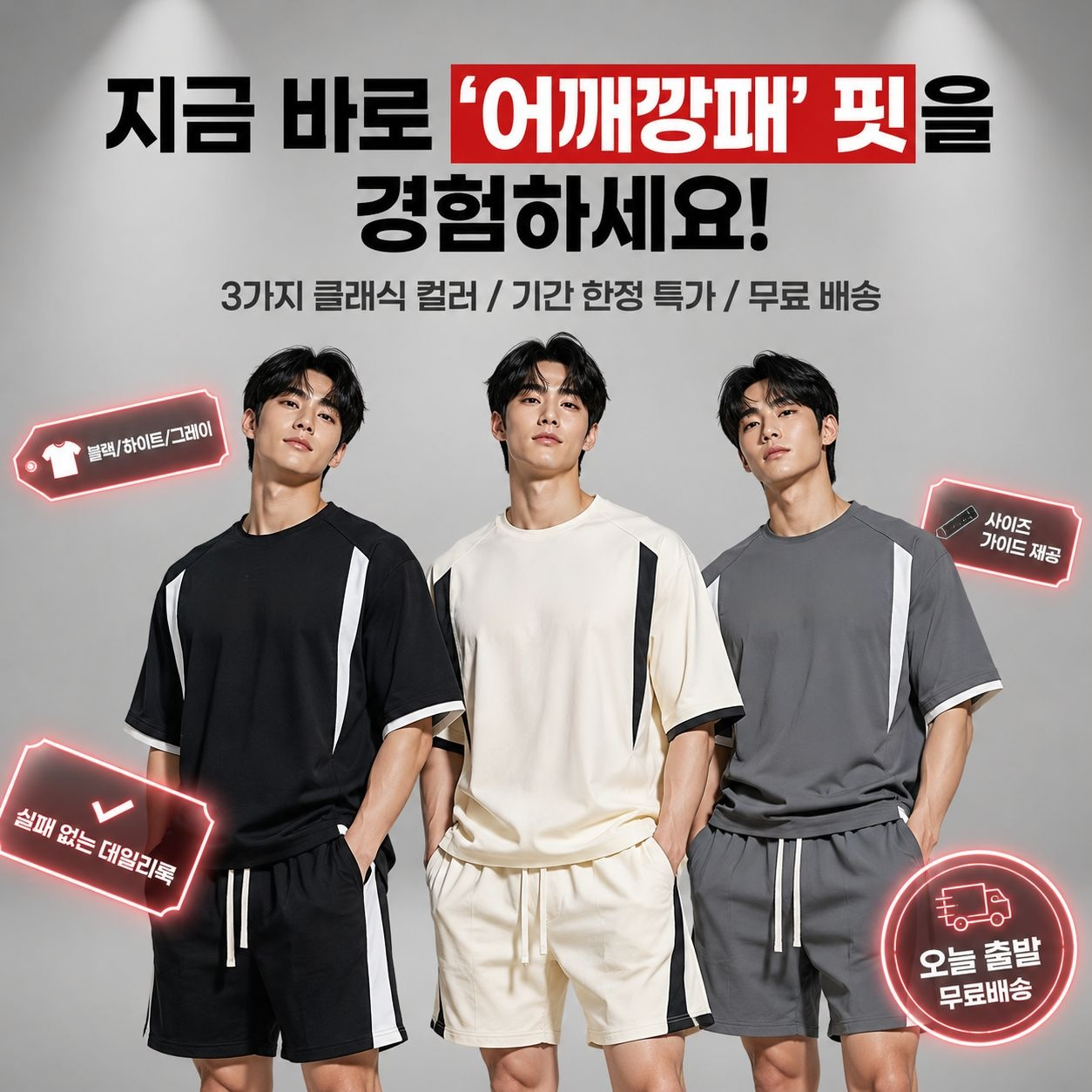 남성 루즈핏 반팔 티셔츠 투피스 캐주얼 스포츠 세트