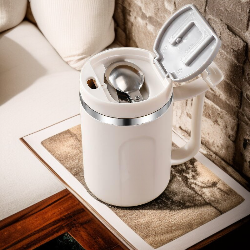 كوب قهوة عالي الجمال مع غطاء وملعقة، مقاوم للحرارة وسهل الحمل