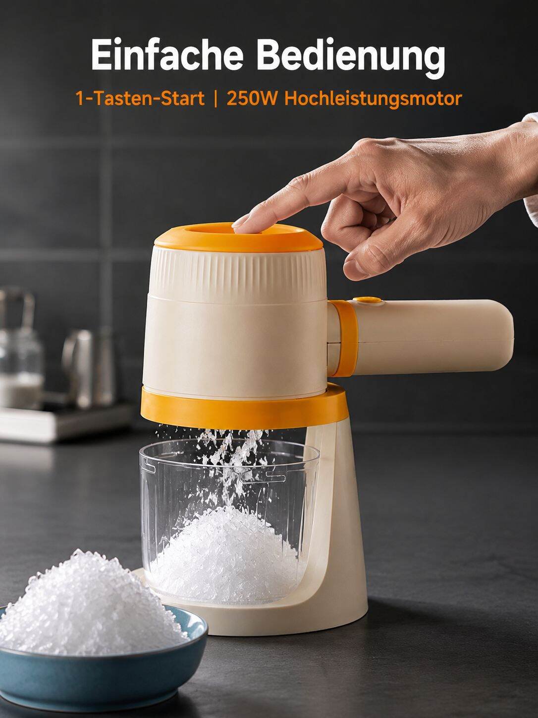 Zubereitung von feinem Eis mit der elektrischen Eismaschine