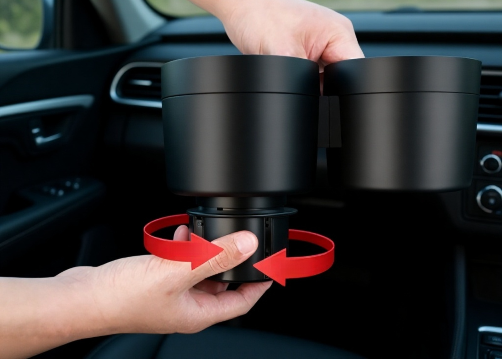 확장 전후 비교 확장형 컵 홀더