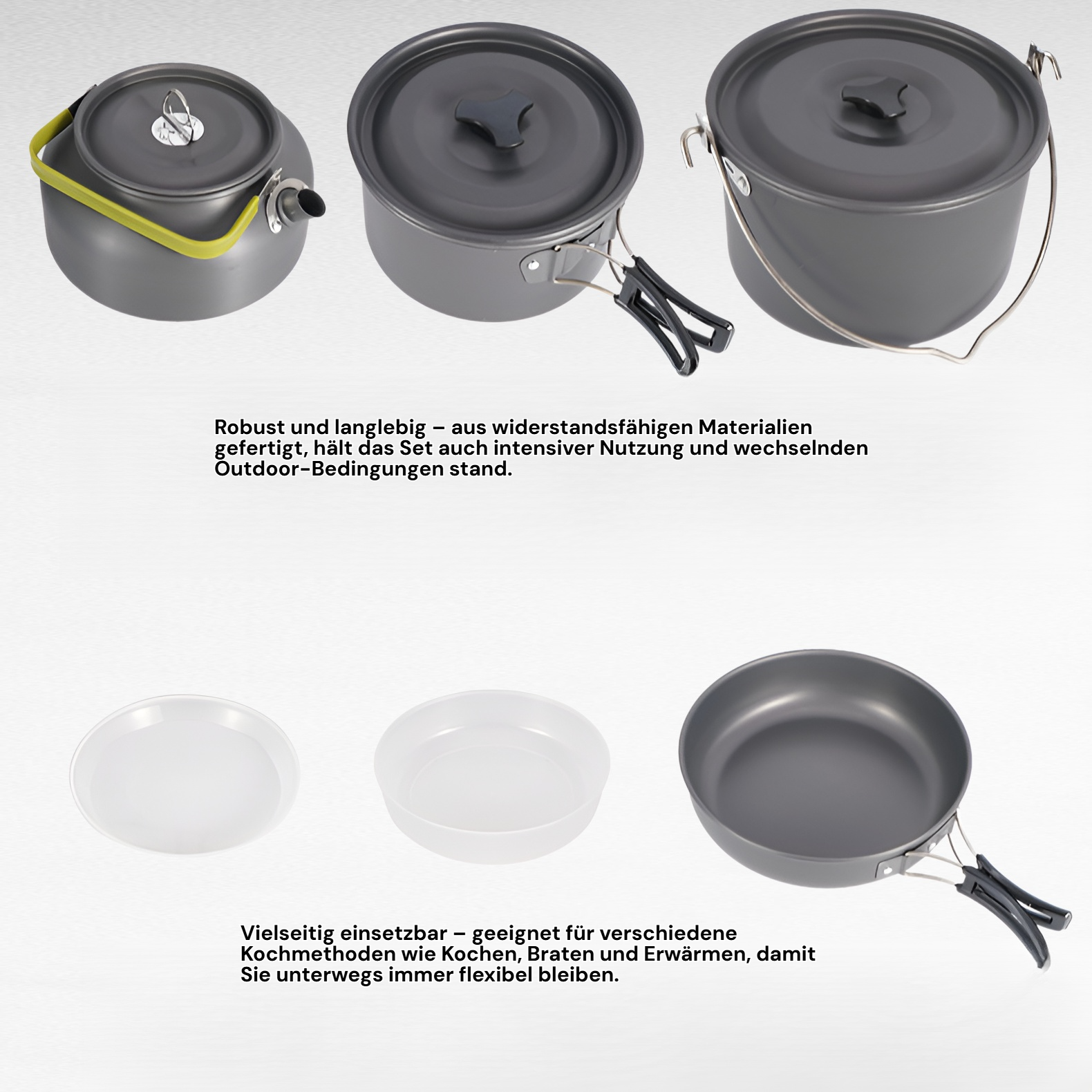 Picknick-Kochset für Familie, 5-6 Personen, Antihaft-Kessel und Topfset