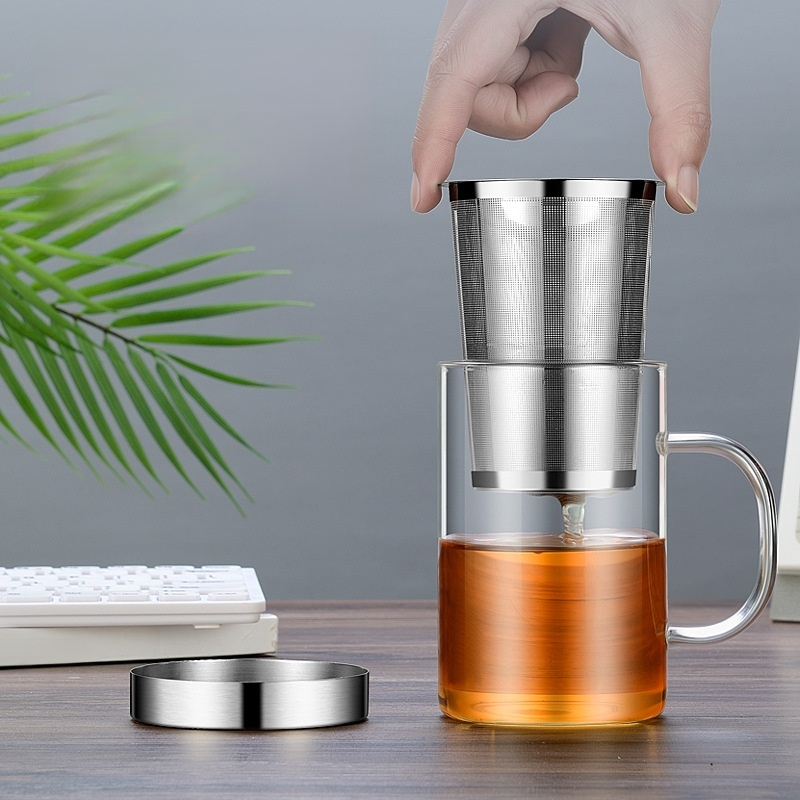 Glass Stainless Steel Filter Tea Cup