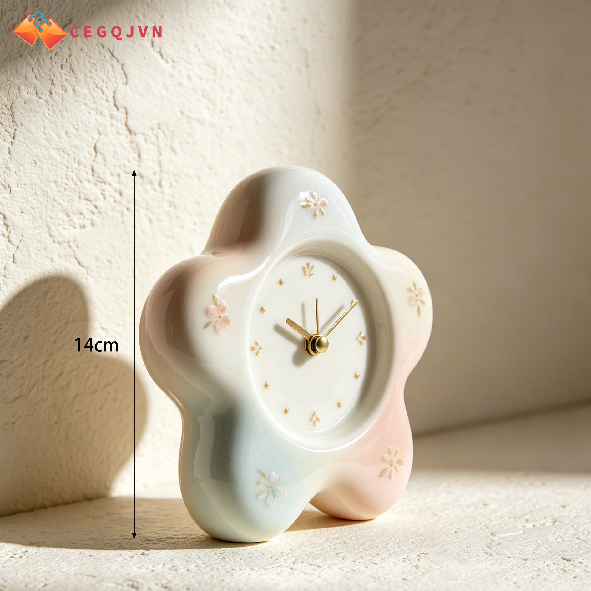 Elegant ceramic clock with flower petal details
