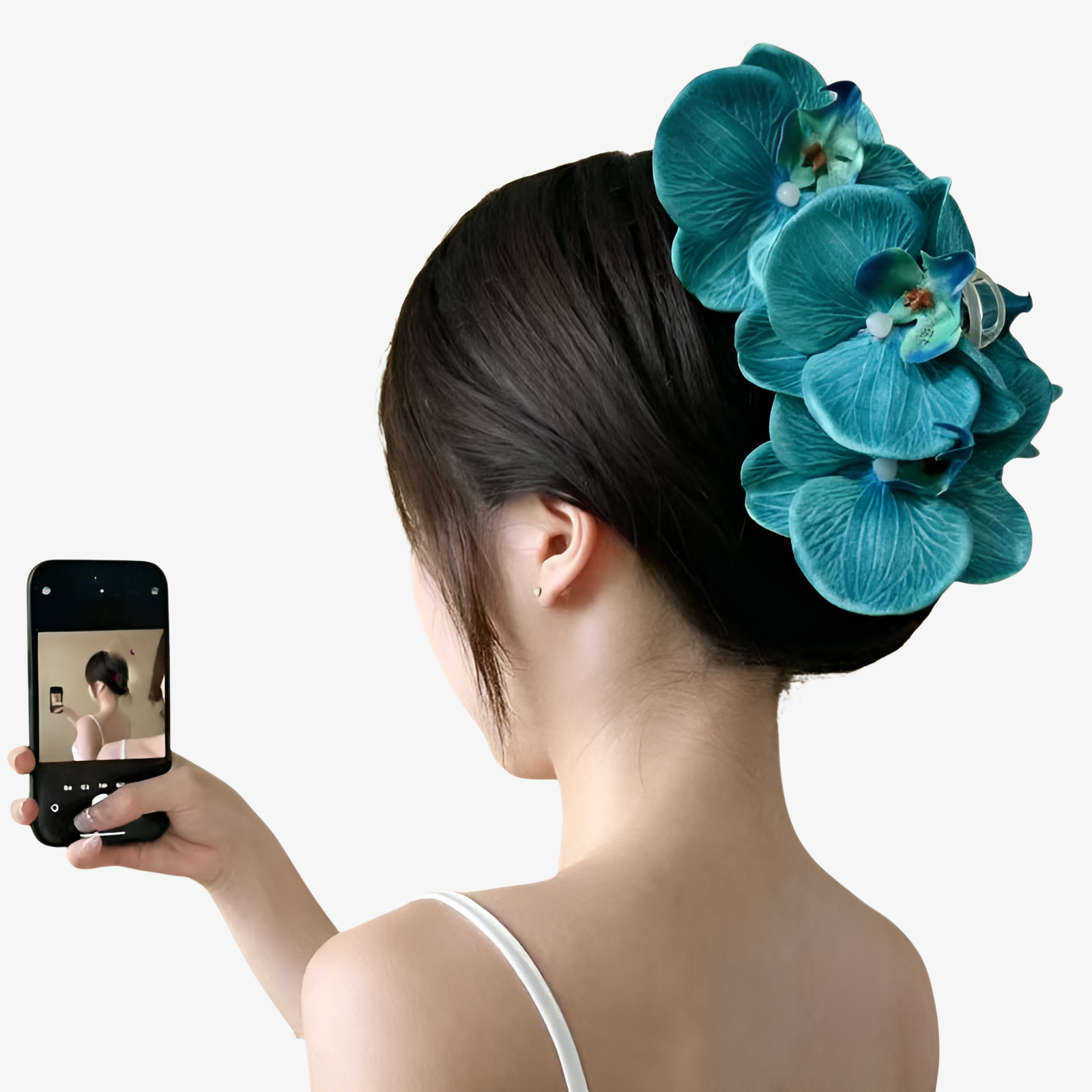 高級蘭シャーククリップ グラデーションフラワーヘアクリップ レディース多用途ヘアアクセサリー