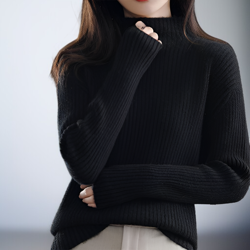 تيشيرت صوفي نسائي جديد لخريف وشتاء، بياقة نصف عالية، تصميم ضيق، لون سادة