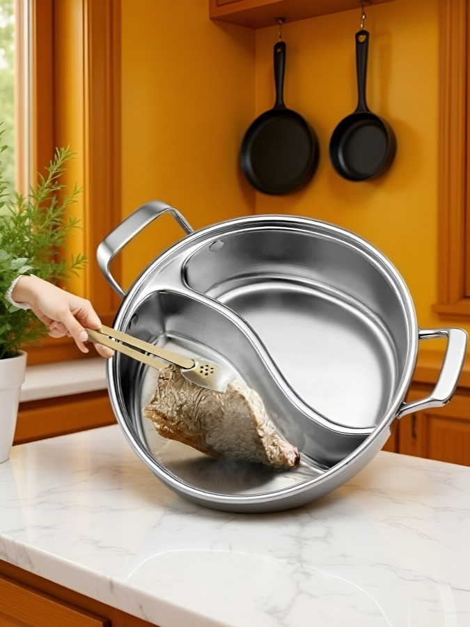 Jednodílný zesílený nerezový hrnec na hotpot s oddělením