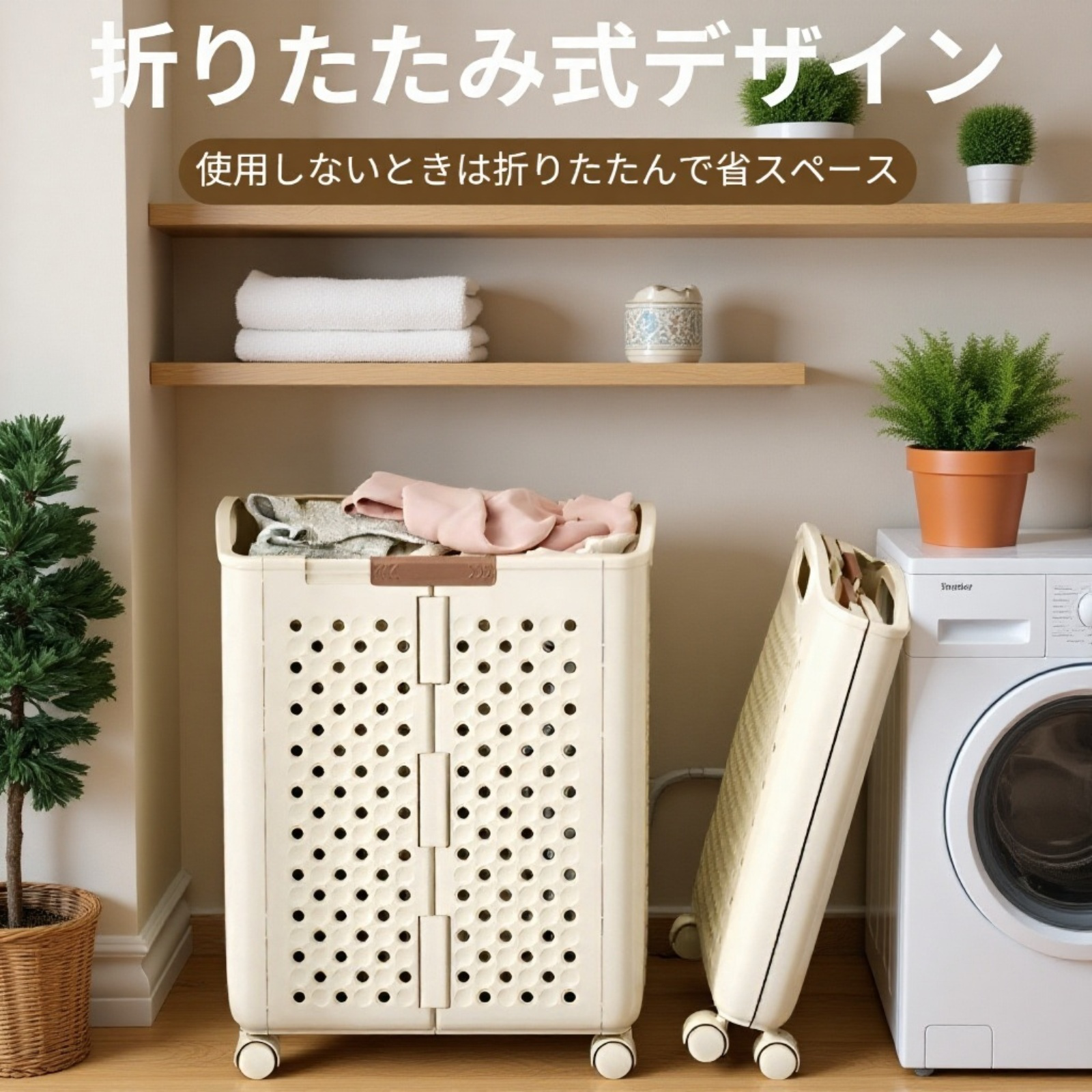 省スペース収納可能なランドリーバスケット