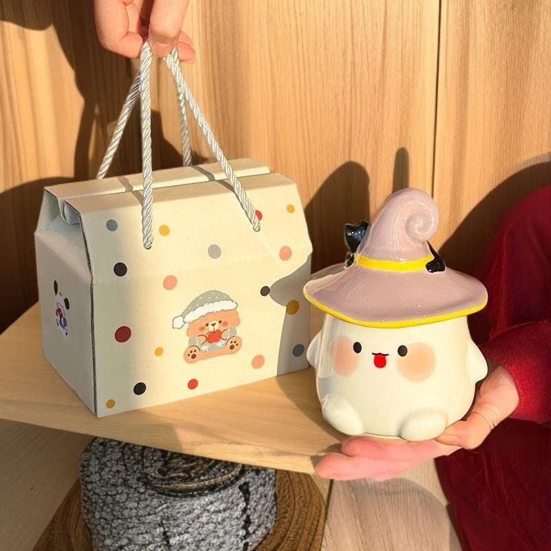 幽靈貓咪馬克杯附蓋水杯