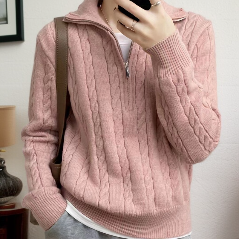 여성 니트 카디건 반집업 꽈배기 스웨터