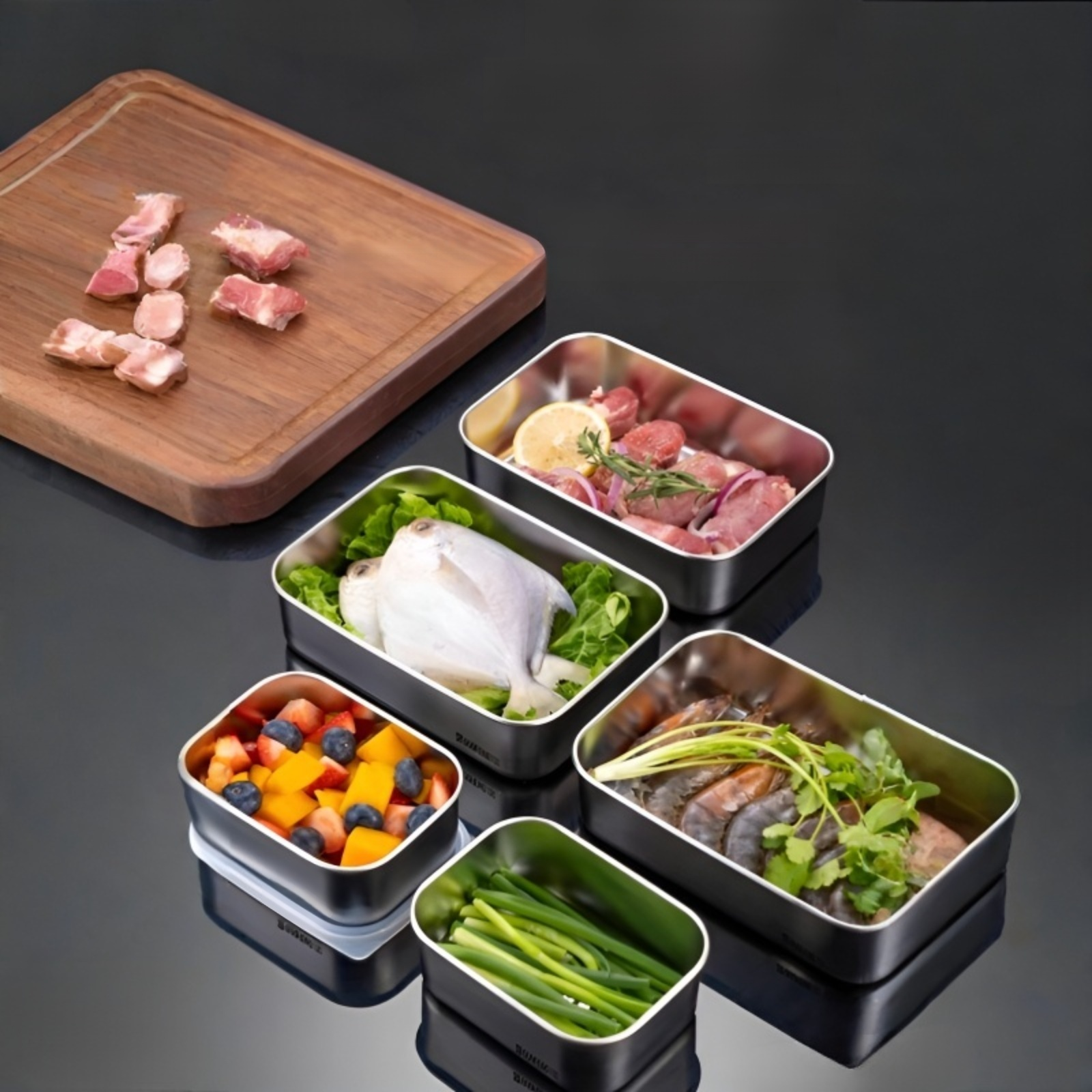 304 Edelstahl Mehrzweck-Tablett mit Trennwänden, geeignet zum Kochen und Servieren