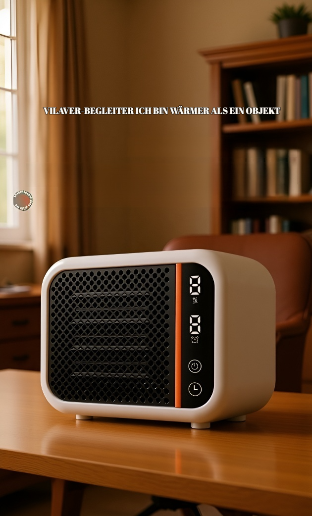 Großer Desktop-Schnellheizlüfter auf einem Schreibtisch