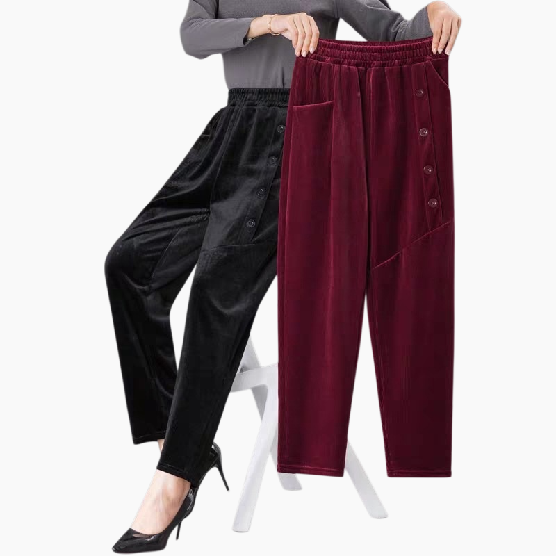 カジュアルパンツ レディース 中綿入り とろみ コーデュロイ ハイウエスト ストレートレッグ あったか ゆったり カジュアルパンツ