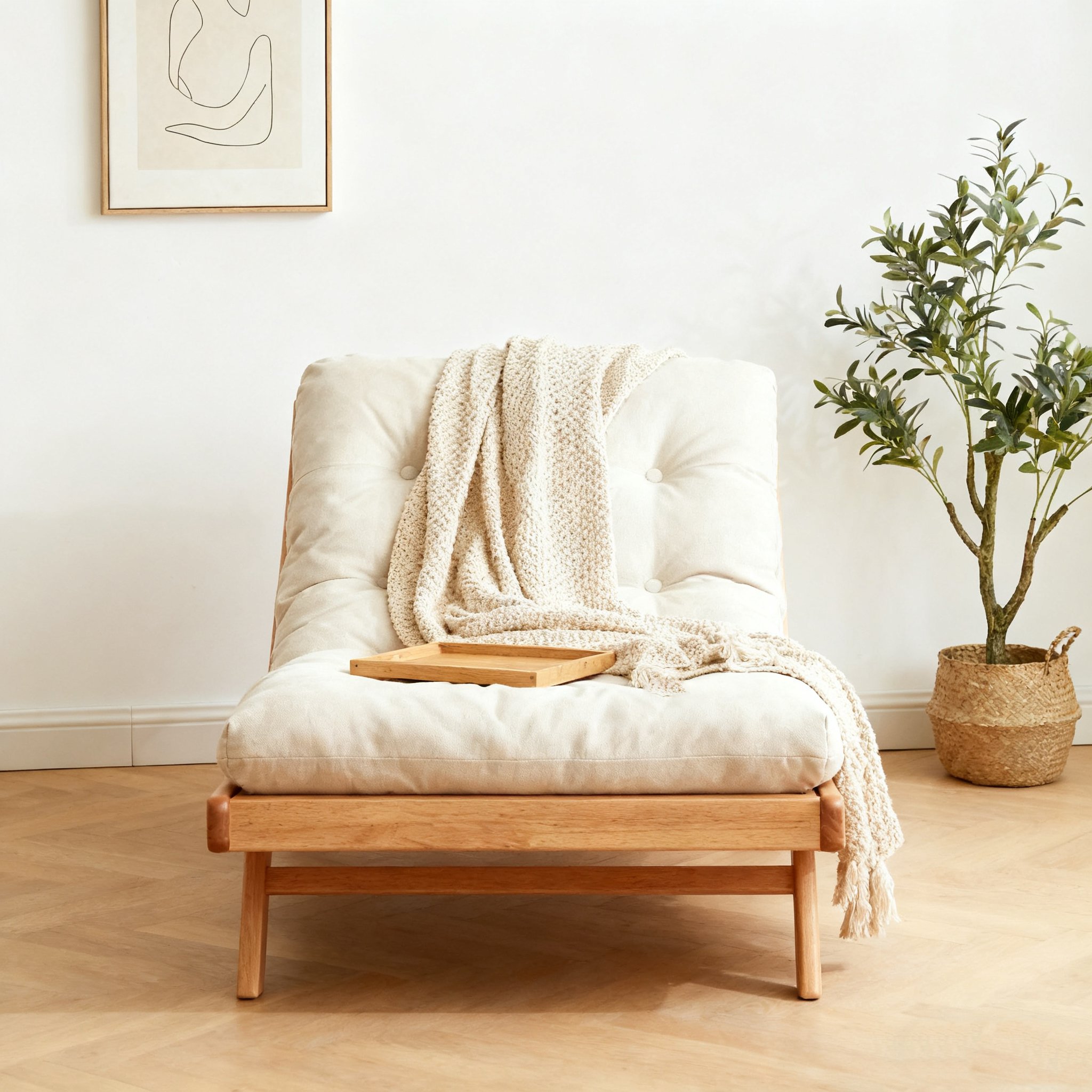 布と木製のレイジーソファ