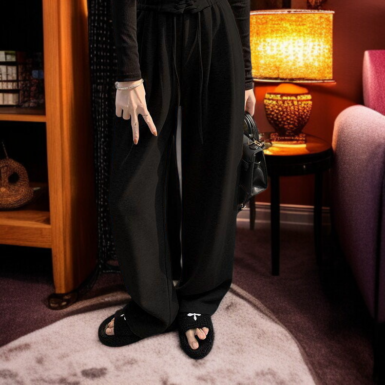 와이드 팬츠 여 하이웨스트 처짐 일자 캐주얼 팬츠 그레이 와이드 팬츠