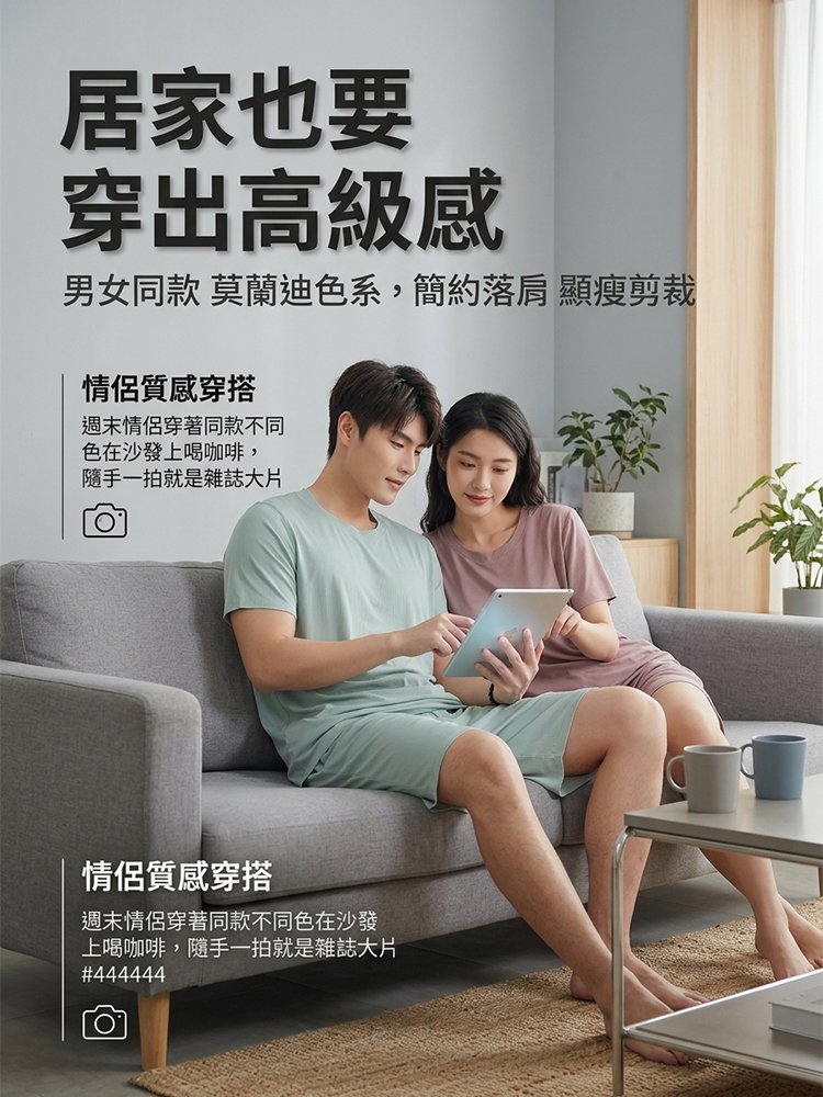 夏季冰絲家居服睡衣男女套裝