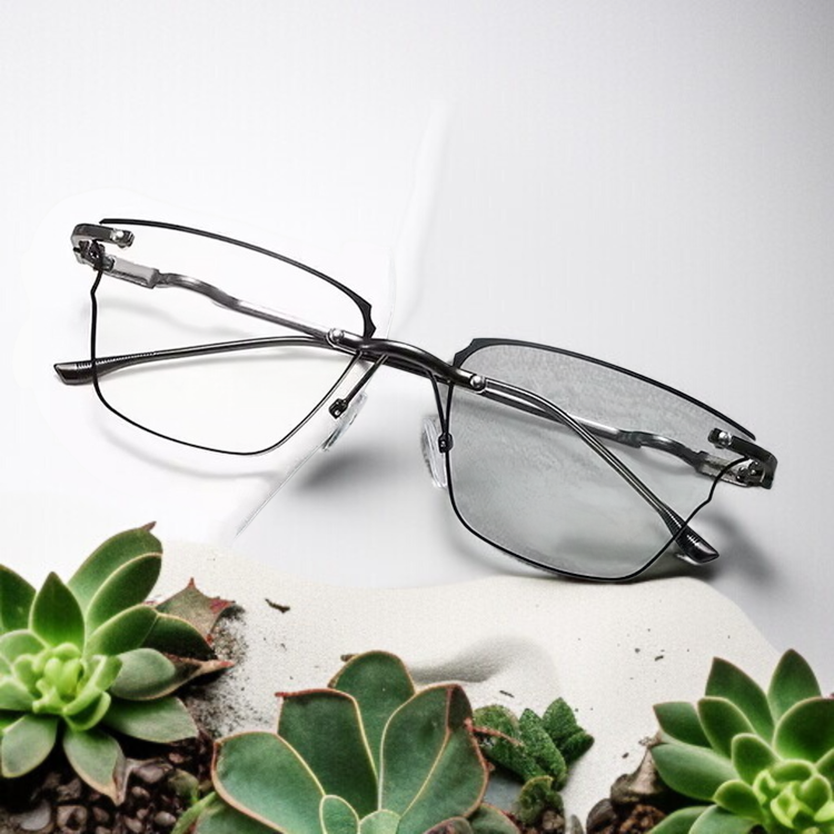高品質無縁リーディンググラス 純チタン ブルーライト対策 不規則平面メガネ