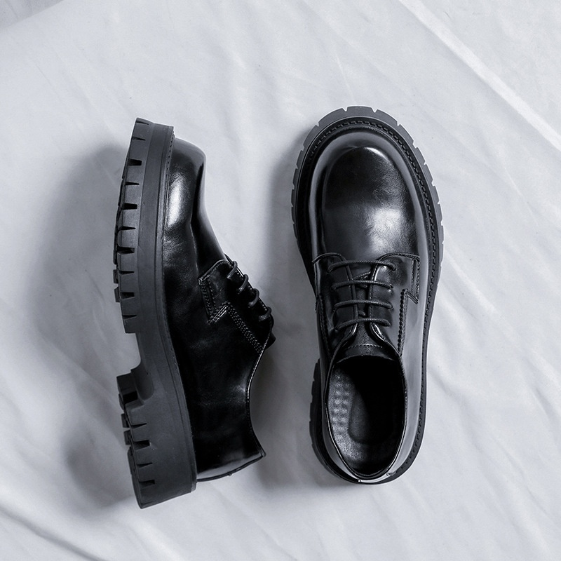 男士商務正裝厚底黑色皮鞋 戶外帥氣皮鞋